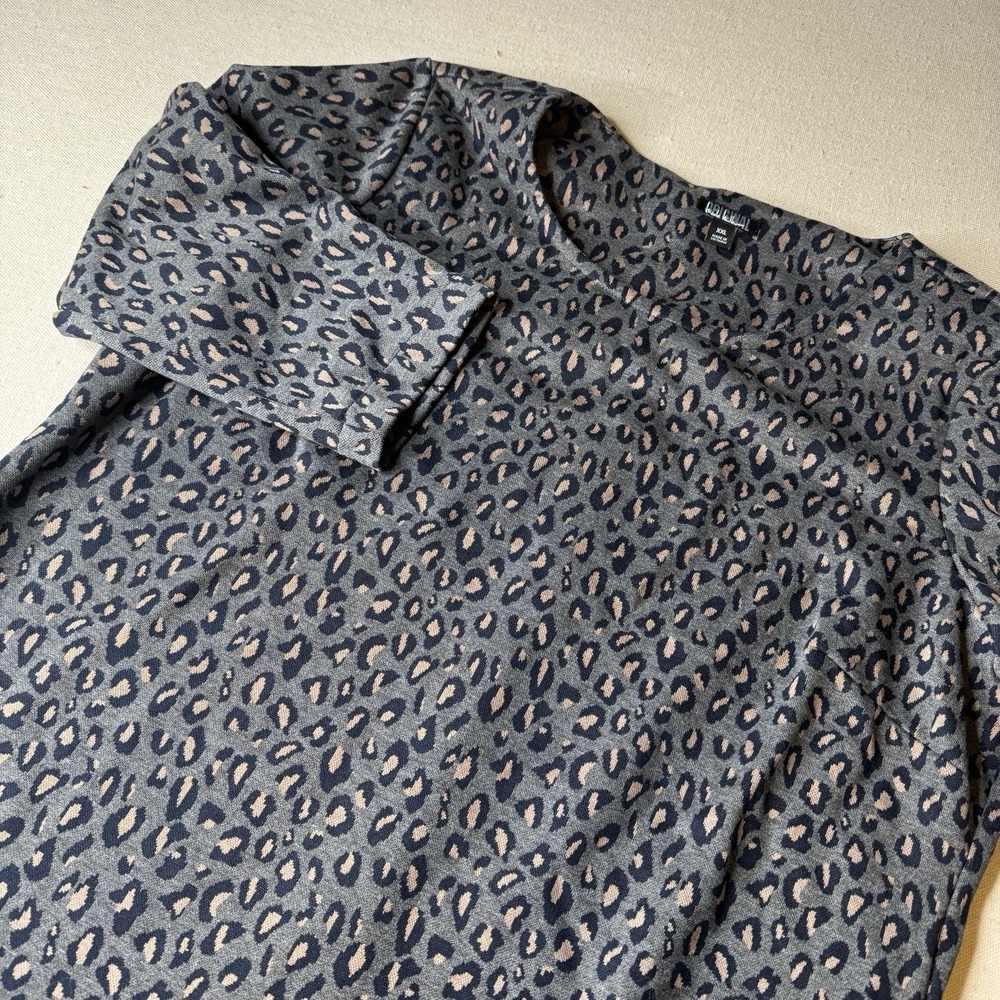 Nicole Miller Womens Shift Dress 3/4 Sleeve Leopard‎ Pockets Gray Brown XXL